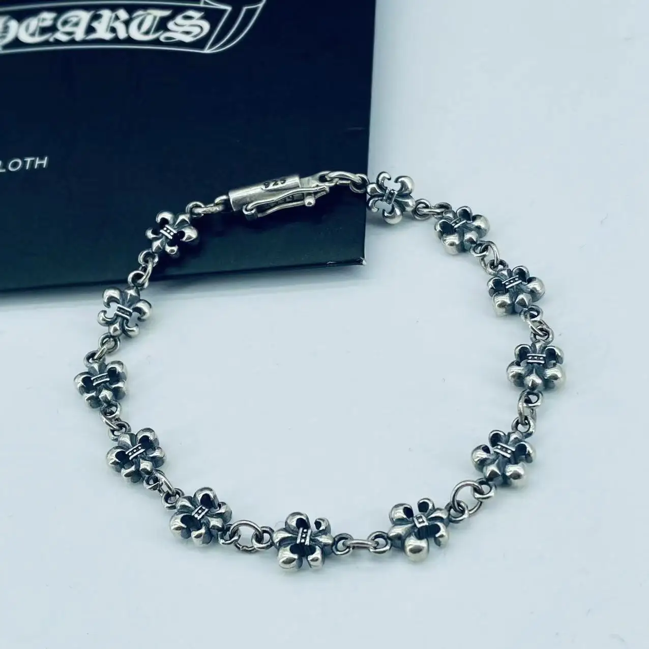 Vintage Thai Silver color copper  bracelet men cross and letter unique bracelet for men