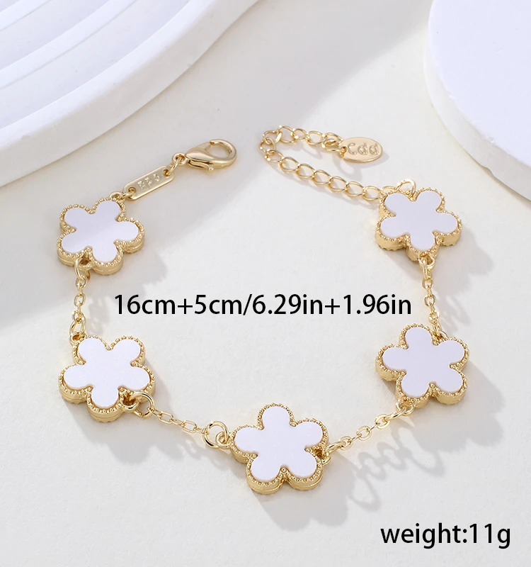CDD Fashion Classic Colorful Double Sided Plum Blossom Five Leaf Grass Flower Bracelet Daily Wear Jewelry for Women