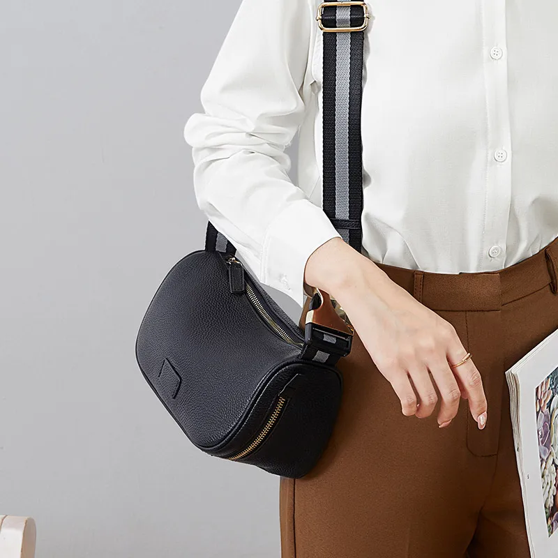 Top grain cow leather side bag ladies hand bags women shoulder crossbody purse wide straps fashion sling bags for women
