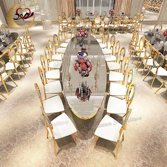 
Royal luxury oval round mirrored glass banquet dining table for wedding 