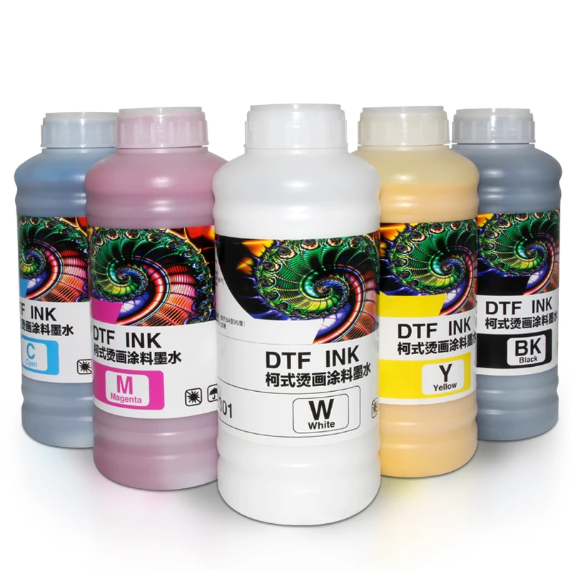 High quality Digital textile pigment inkjet ink CMYKW for DTF printing machine use on L1800 and 4720/i3200 print head