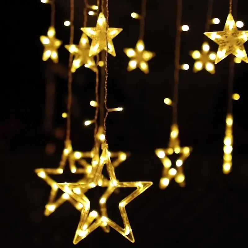 2022 Amazon 3.5M Solar Powered Christmas LED Curtain Lights 138LED Fairy Lights 8 Modes Outdoor Star String Light For Wedding