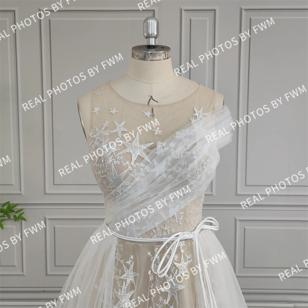 100% Real Photos High Quality Stars Lace Wedding Dress For Bride Elegant Woman Illusion Back Bridal Gown New Design 2024