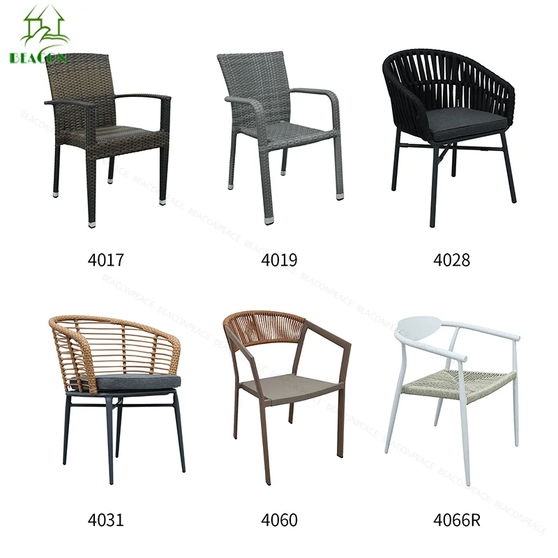 Wholesale Boho Outdoor Dinning Chair Modern Luxury PE Ratan Wicker Furniture Metal Stack Peacock Garden Rattan Dining Chair
