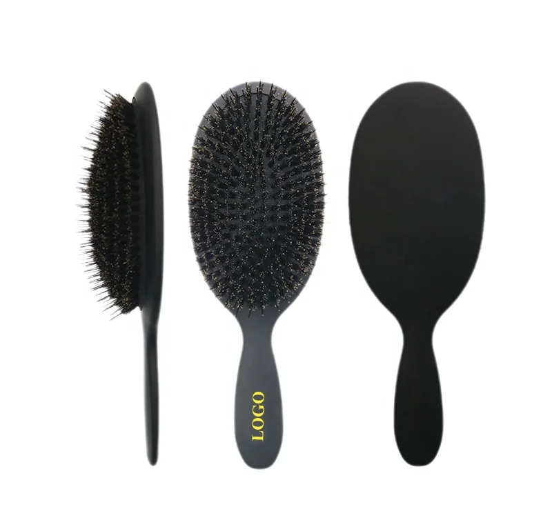HEYAMO Boar Bristle Brush Wholesale Private Label Soft Nylon Pin Cushion Boar Bristles Women Oval Black Hair Brush  L Size
