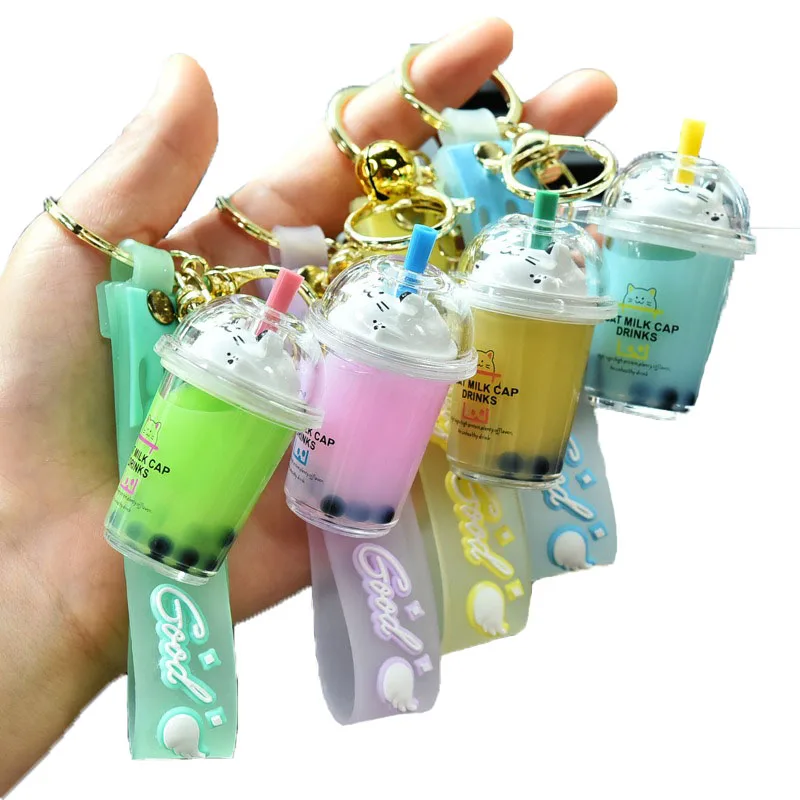 Quicksand Kawaii Milk Tea Keychain Bubble Tea Keychain Boba Tea Keychain with Liquid