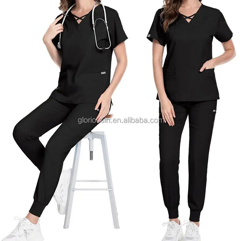 GloriousIn RTS scrub 2023 spa ot spa uniform women hunter green coat wicking cherokee wholesale butter soft custom