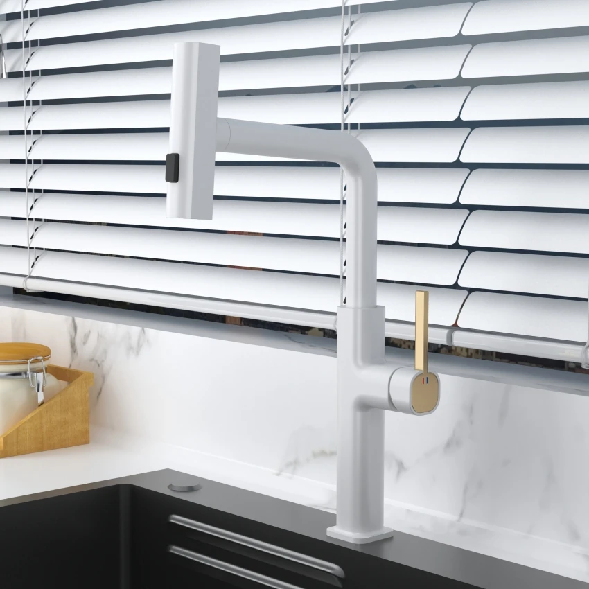 New Design three  Function Pull Down Kitchen Faucet Brass Rotating Nozzle Kitchen Sink Faucet