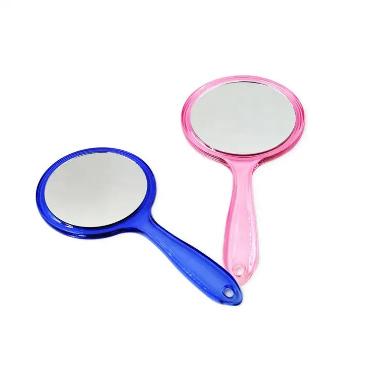 Factory Direct Sales HD Double Side Round Sided/handheld Handle Portable Magnify Plastic Lady Makeup Mirror for Bathroom