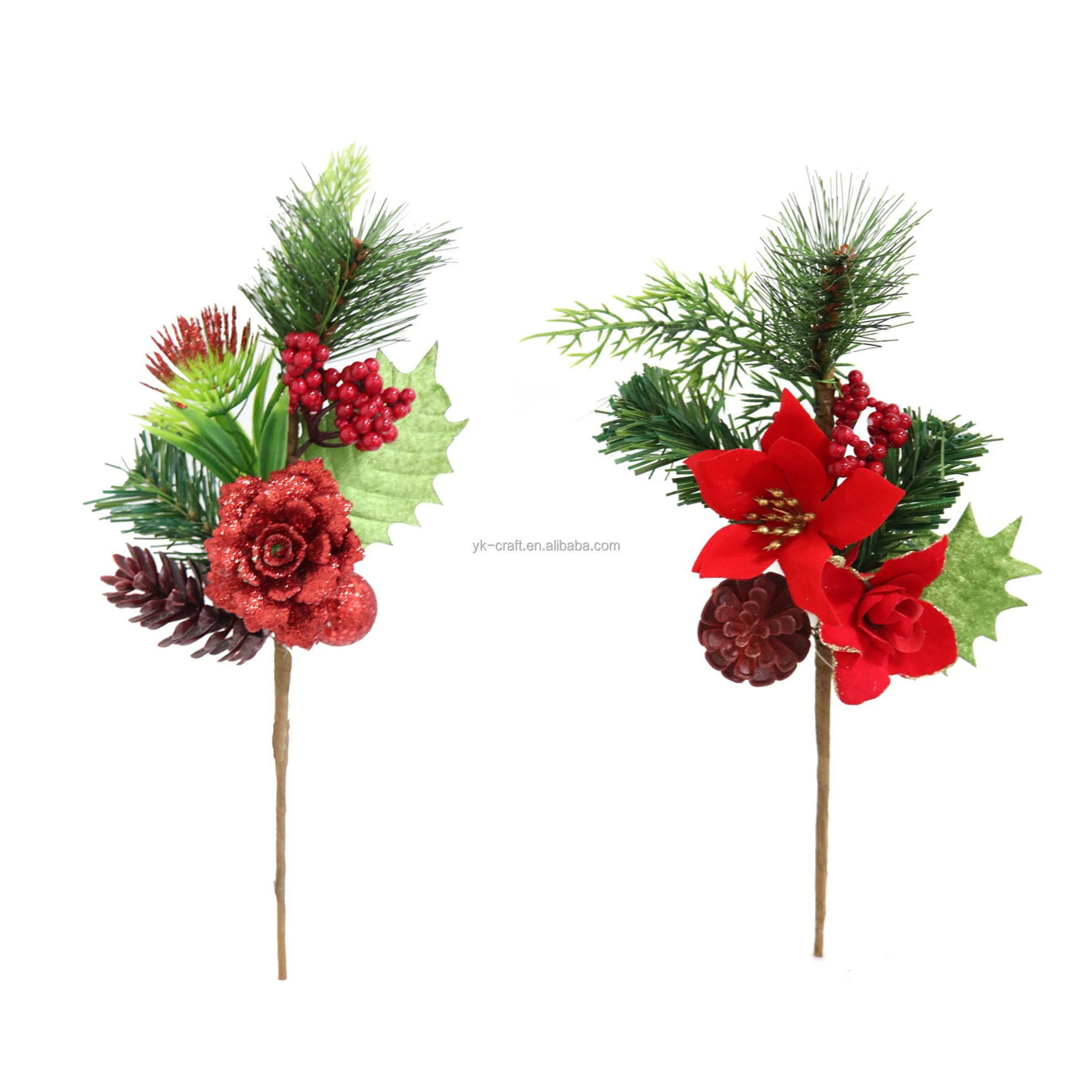 Hot Selling Red Berry Christmas Pick Greenery Pine Needle Pick With Leaves Xmas Floral Flowers Pick For Decor