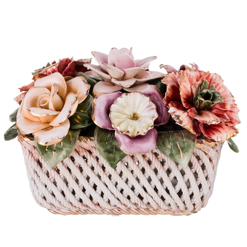 Wholesale Handmade Mini Porcelain Gift Flowers for Home Decoration, a Basket of Ceramic Flowers for Wedding Decor & Gifts