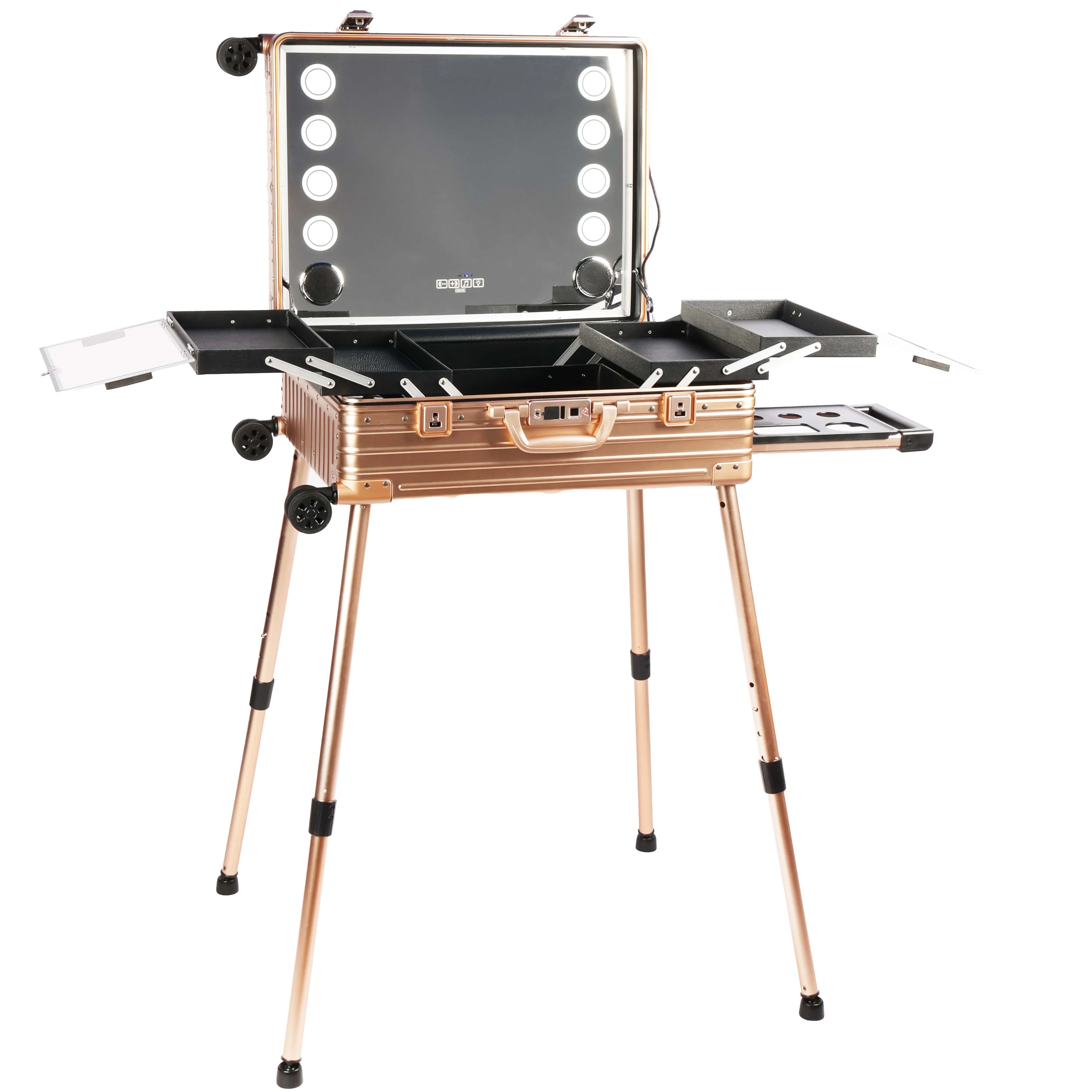 New In 2023 Aluminium Magnesium alloy Cosmetic Trolley Case with Fingerprint Lock for Makeup Artist