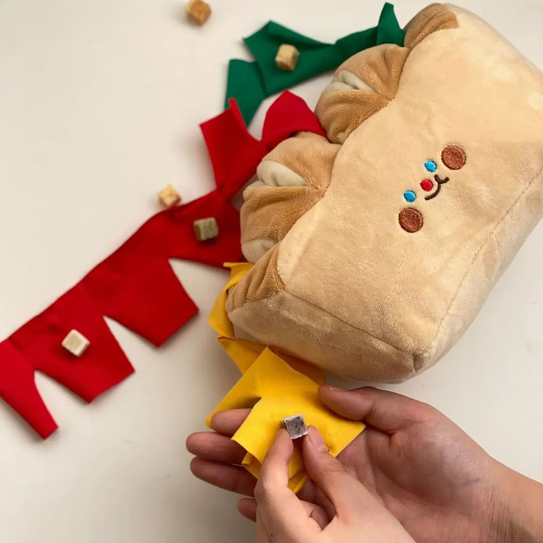Ins Korean Pet Seek Food Sniffing Paper Bread Toast Dog Plush Toy Hide and Seek