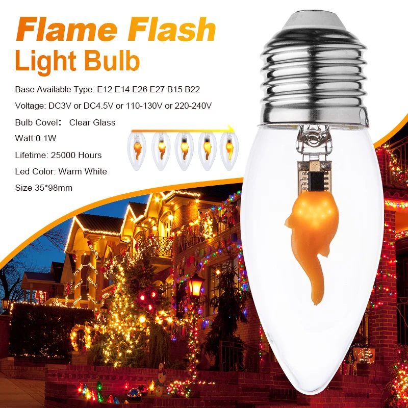 Flame Filament Bulb Outdoor LED Christmas Hanging Lights E17 Socket Replacement Bulbs Xmas Tree House Decorations Bulbs