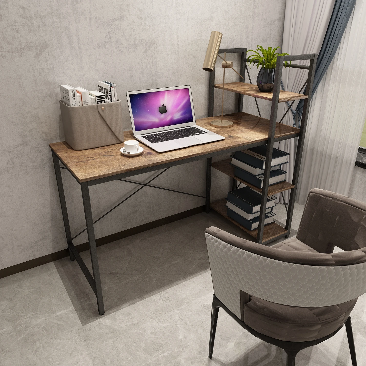 
Industrial style OEM/ODM computer desk for home office desks with book shelf 