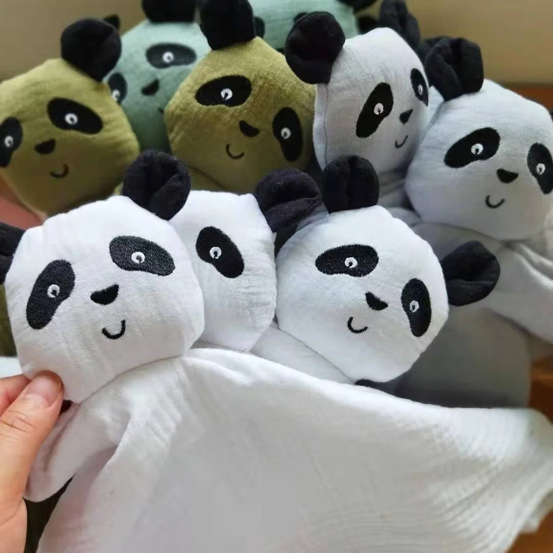 Wholesale CE Certificate Organic Cotton Muslin Panda Lovey Blanket For Baby