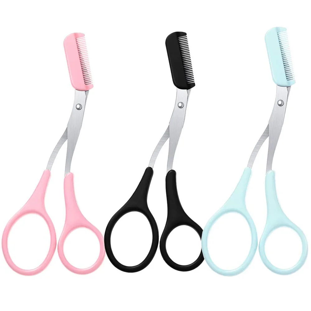 
custom logo stainless steel sharp eyebrow scissors with comb cheap colorful safety eyebrow tweezers cutting scissors 