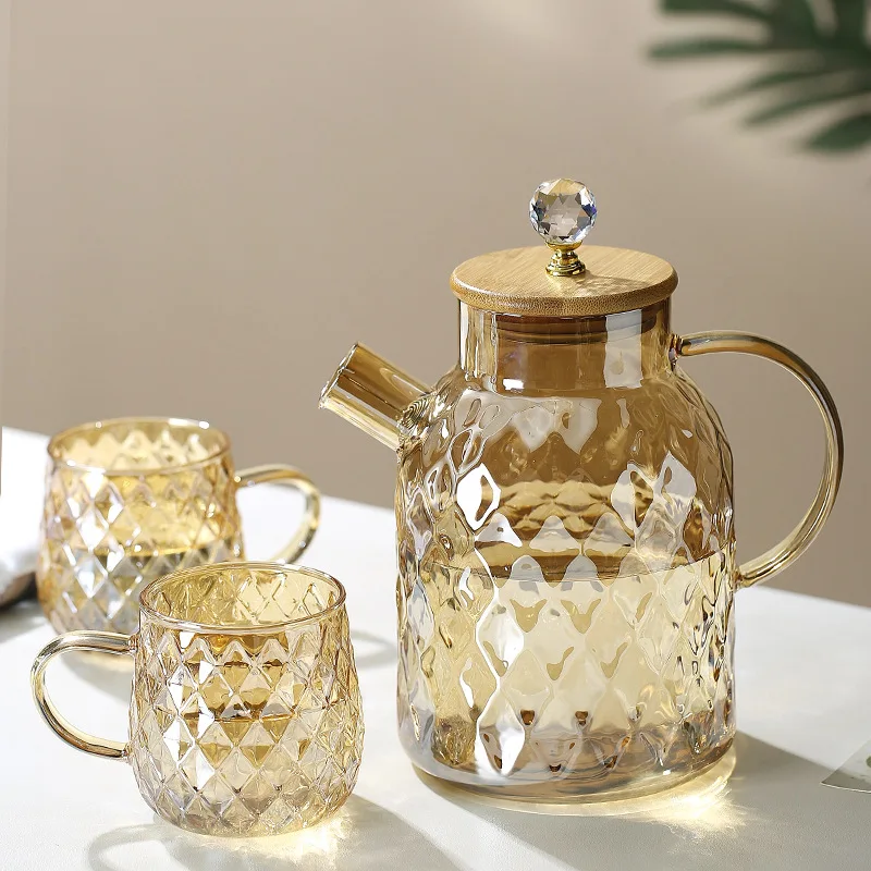 High Quality Cold Water Kettles Drinkware Pitcher Glass Teapot with Lid Water Jug and Glasses Set