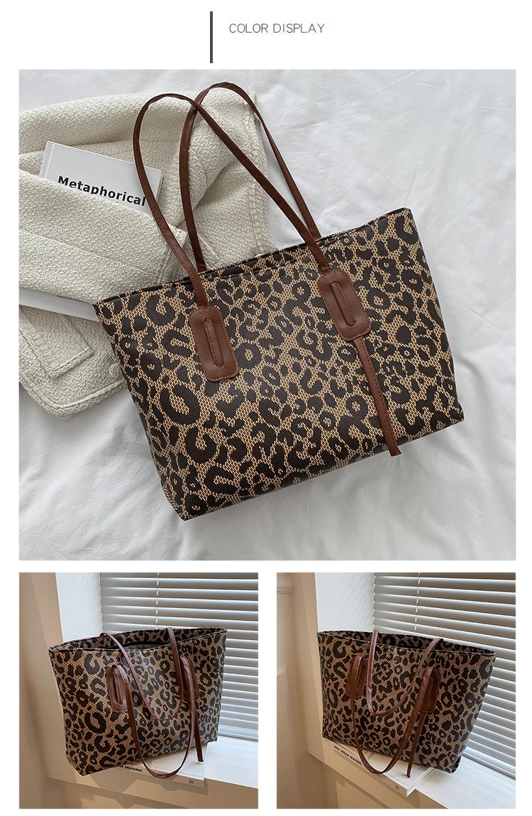 Gelory Wholesale Fashion Leopard Print Portable Shoulder Underarm Tote Bag Trendy 2025 Capacity Shopping Handbags