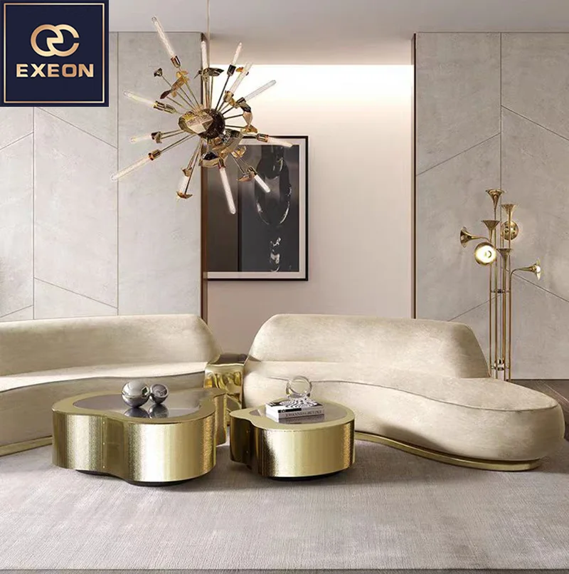Luxury Villa Design Living Room Furniture Gold Stainless Steel Coffee Table Irregular Design High-end Metal Coffee Table