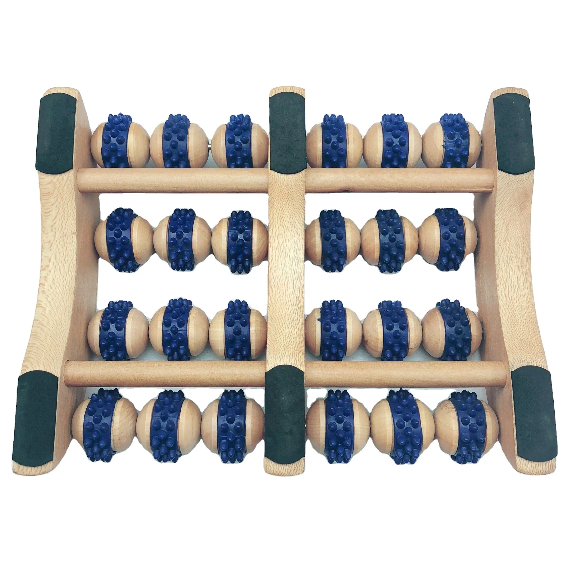 High Quality Wooden Massage Roller Blue Rubber 4 Rows Large Roller Novelty Foot Massager Mat