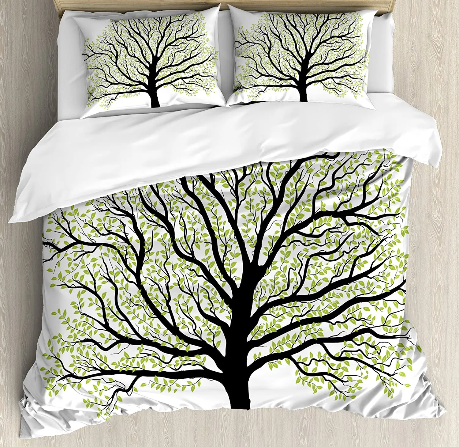 Spring Tree of Life Woods with Blooming Flower and Butterfly Flying Romance Nature Duvet Cover Set Bedding Set
