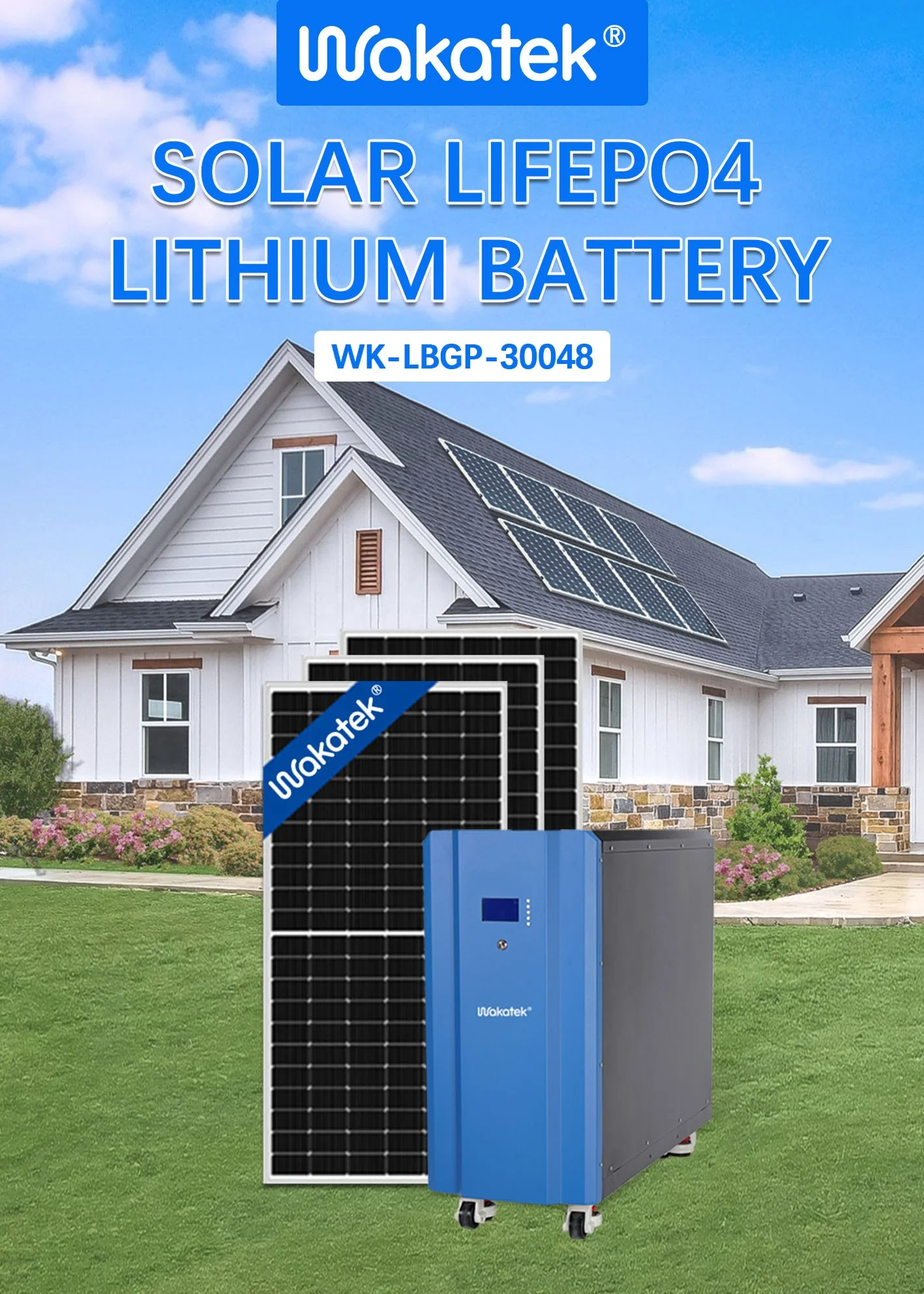 WAKATEK OEM factory price less than 3% Self Discharge Ground Type 15kwh lifepo4 lithium battery