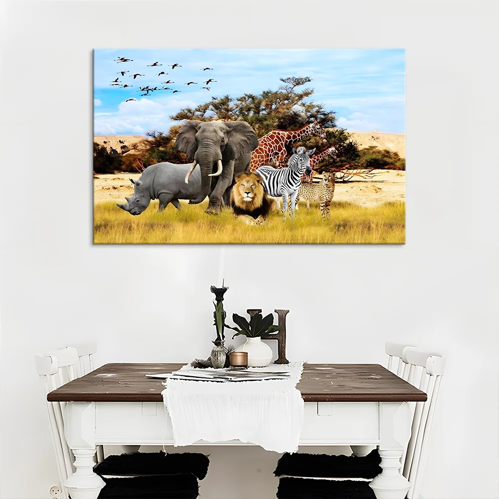 the African grassland painting on canvas and animal oil painting wall art for decoration