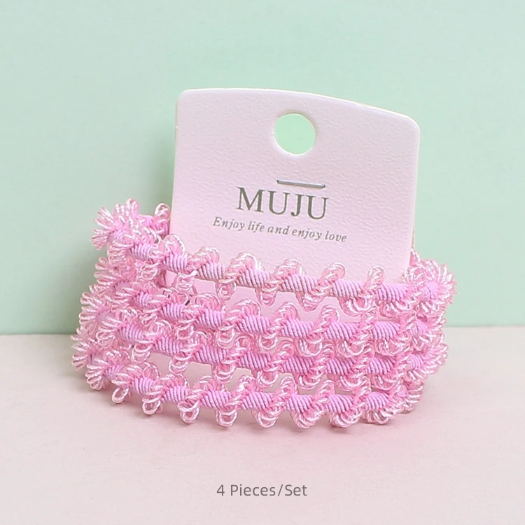 4 Piece of Sweet spiral lace hair ties girly rubber elastic hair ties simple high ponytail tiara for girls