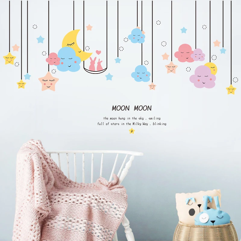 cartoon Star Moon Wall Stickers Kids Rooms Living Room Bedroom Adesivo De Parede DIY Removable Sticker