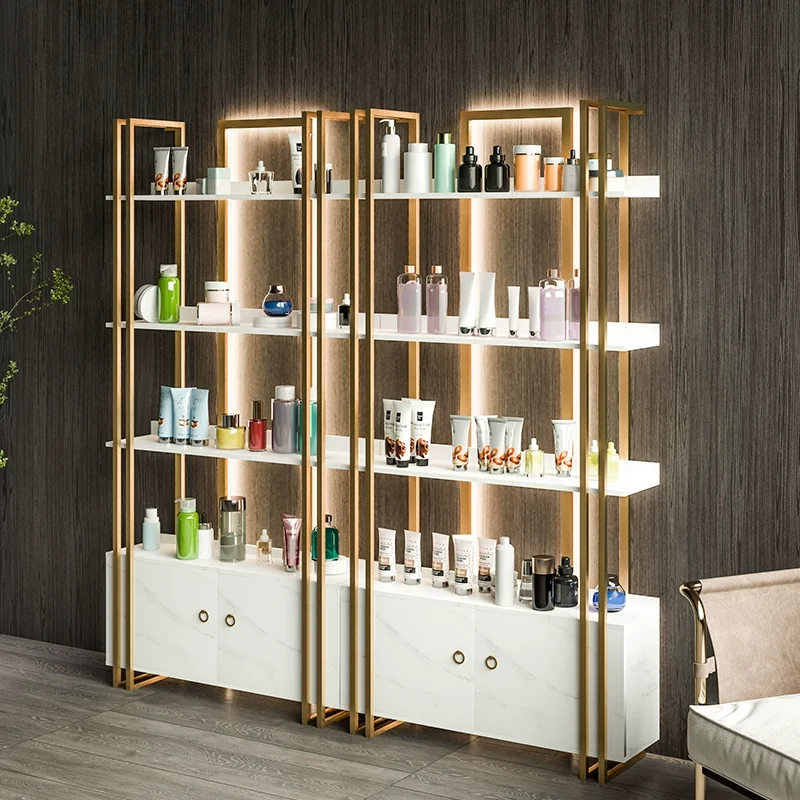 Customized light luxury cosmetics shelves display cabinets beauty salon display racks makeup cabinets nail storage display cabin
