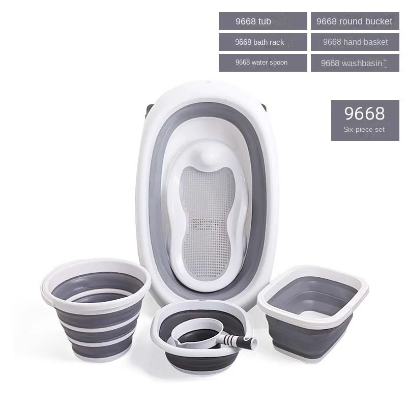 8 PCS Baby Bathtub Set Bathing Kit Bath Accessories Potty Chair Plastic Sustainable Water Bucket Potty Basket Rack for Bathroom