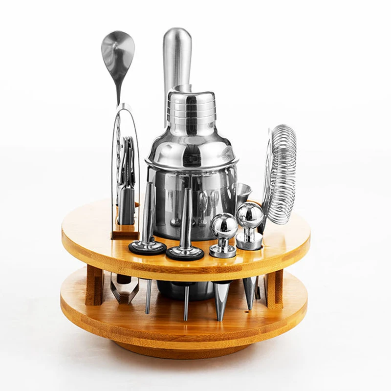 Bar Tools Silver Copper Bartender Kit 8pcs Cocktail Shakers Maker Barware Accessories Set With With Rotating Tray