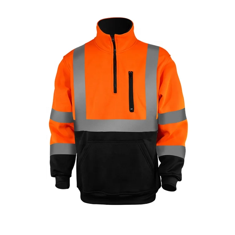 ANSI Class 3 High Visibility Warm Fleece 1/4 Zipper Hi Vis Safety Reflective Pullover Sweatshirt Jacket