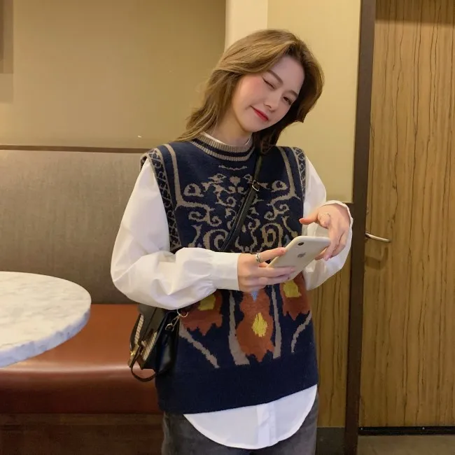 Пуловер с круглым вырезом для девочек, без рукавов, с мультяшным принтом