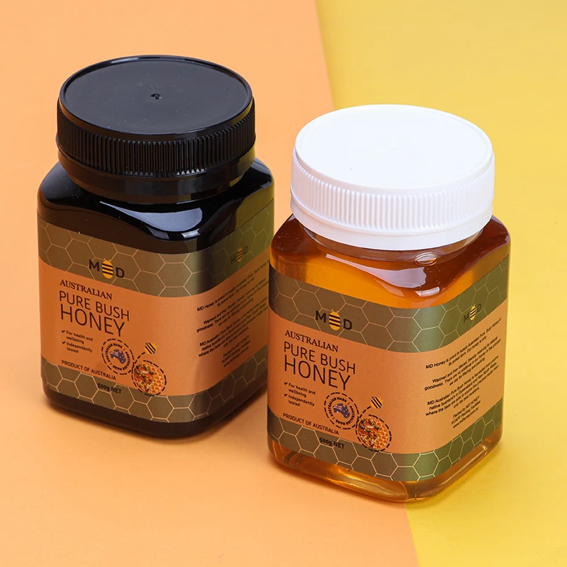 Wholesale Transparent Black Amber Plastic PET Food Grade Empty Square Honey Jars and Bottles 500g 360ml