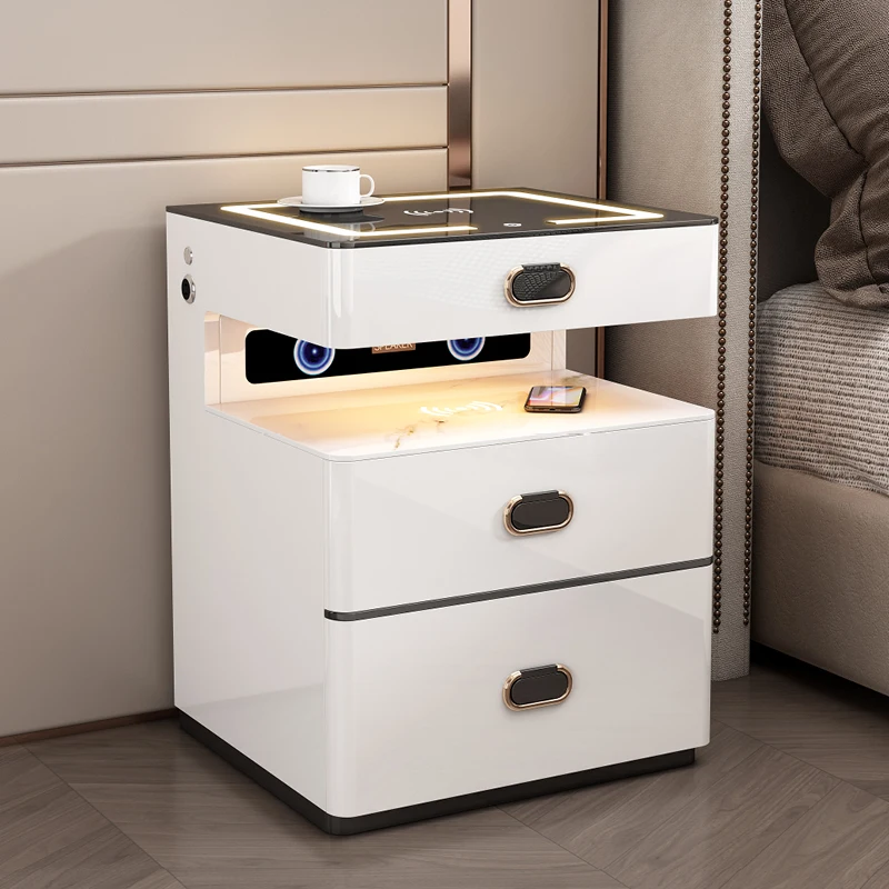 new Modern Technology Luxury Home Bedroom smart Password Fingerprint Bluetooth Speaker Wireless Charging Bedside Table