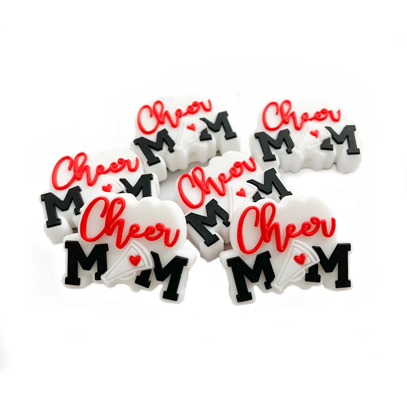 Factory Price Non-toxic Baby Chewable Teething Bead cheer mom Silicone Charms Focal Beads Beadable