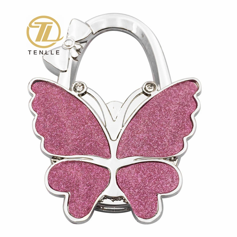 Colorful shimmery butterfly bag hanger creative traceless non-slip hanging bag hook table top folding zinc alloy hook