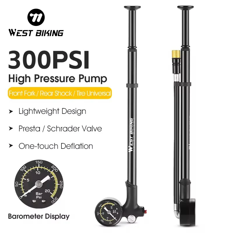 Западный велосипедный 300 PSI вилочный насос высокого давления с манометром портативный Удлинительный шланг ручной воздушный велосипедные аксессуары