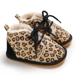 Baby Shoes Sneakers Soft Cotton Warm Plush Leopard Print Winter Anti Slip Newborn Toddler Baby Boy Girl Shoes