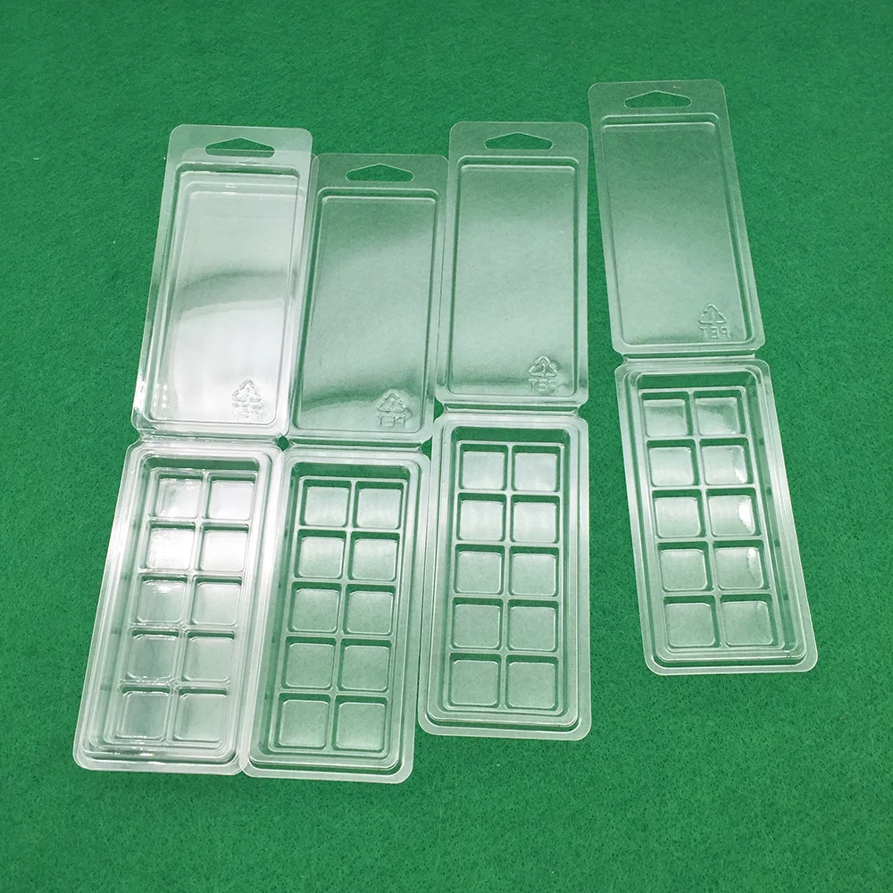 New design 10 cavity wax  tart Mold Recyclable Plastic PET 10 cells wax melts clamshell packaging for soy wax melts