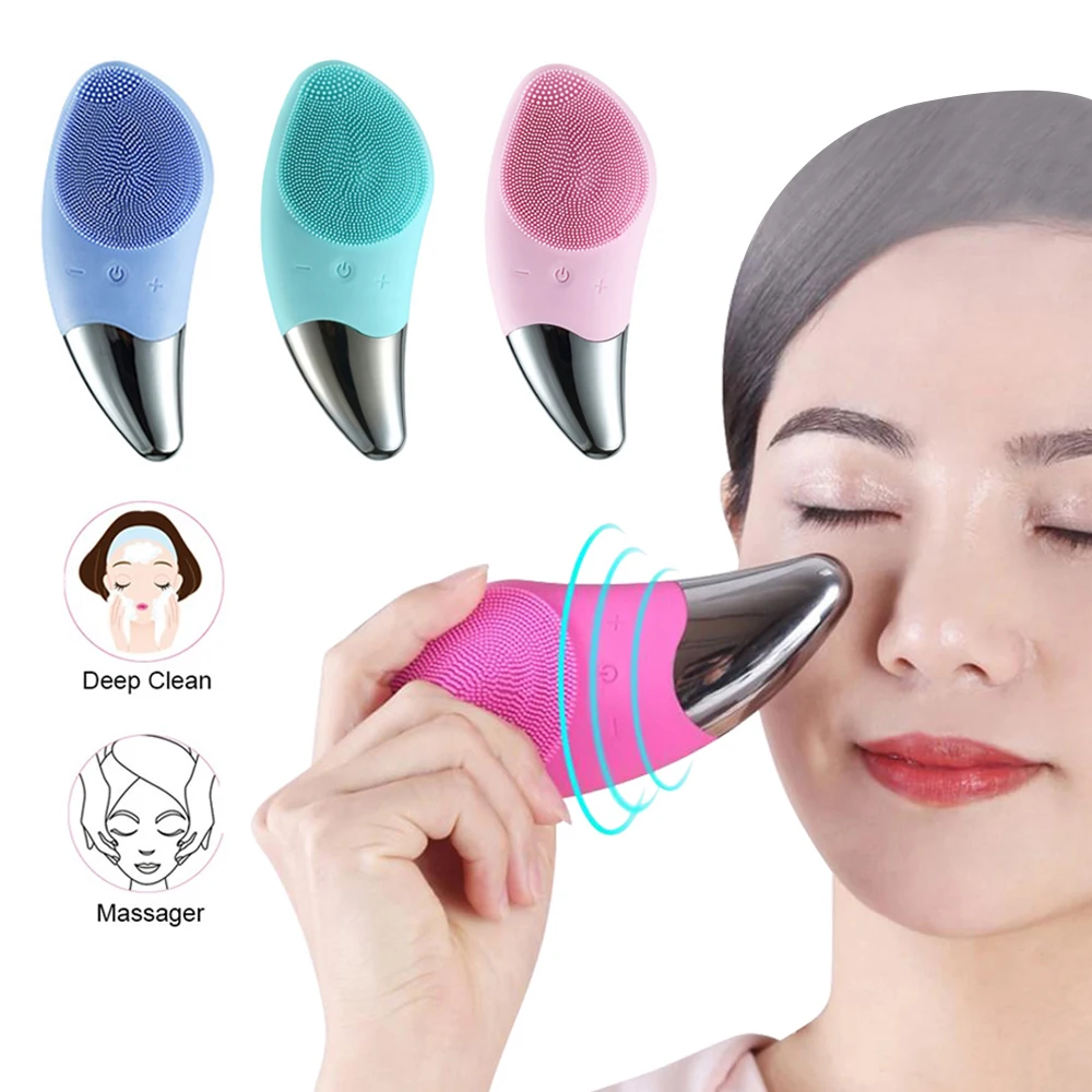 Usb Vibrating Facial Cleansing Brush cleanser Massager Waterproof limpiador Silicone Electric Facial Face Brush
