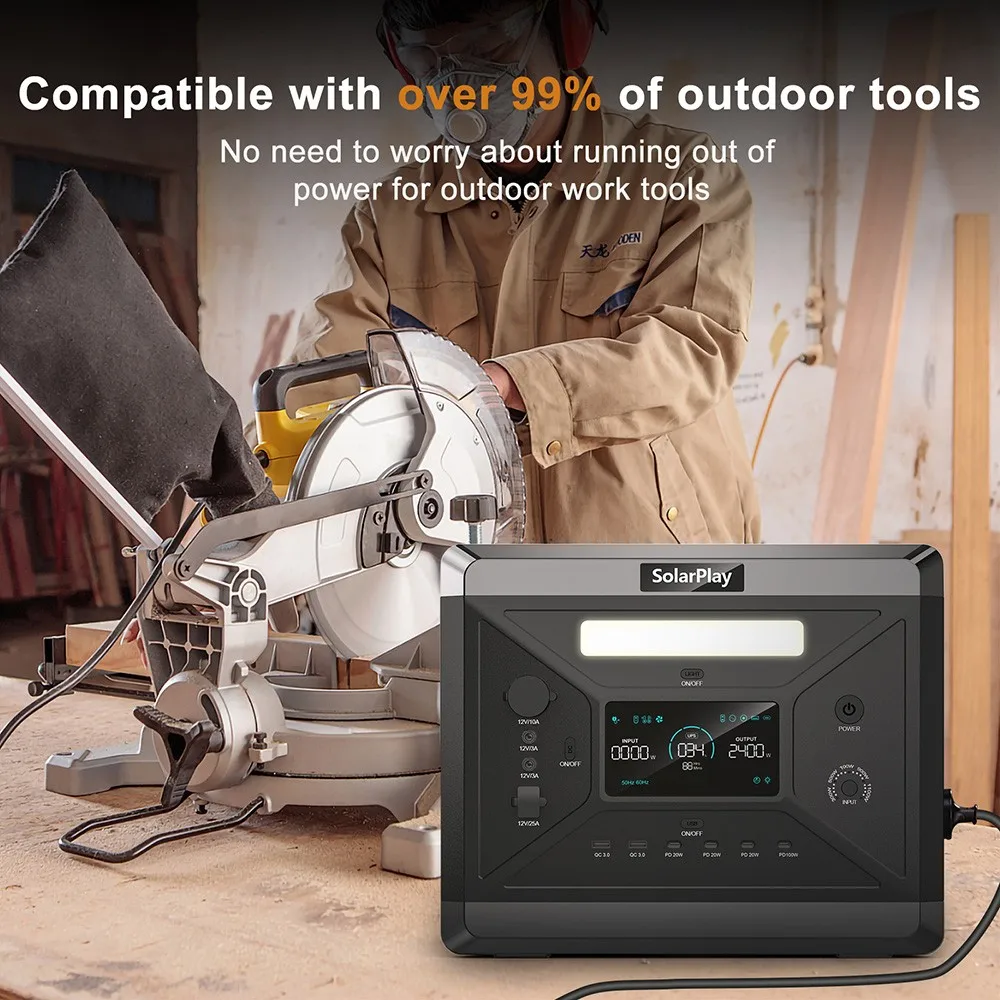Портативная электростанция SolarPlay Q2501 2400 Вт/2160 Вт Аккумулятор LiFePO4 4 метод зарядки для кемпинга