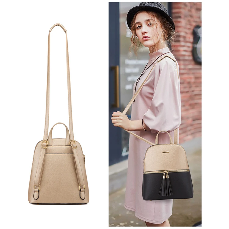 Fashion leisure women pu leather backpack, ladies fancy black backpack