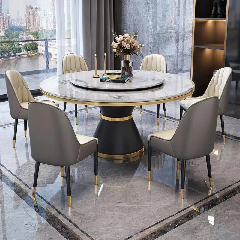 Modern Living Room Luxury Furniture Sintered Stone Dining Tables Dine Round Glass Marble Dining Table Set