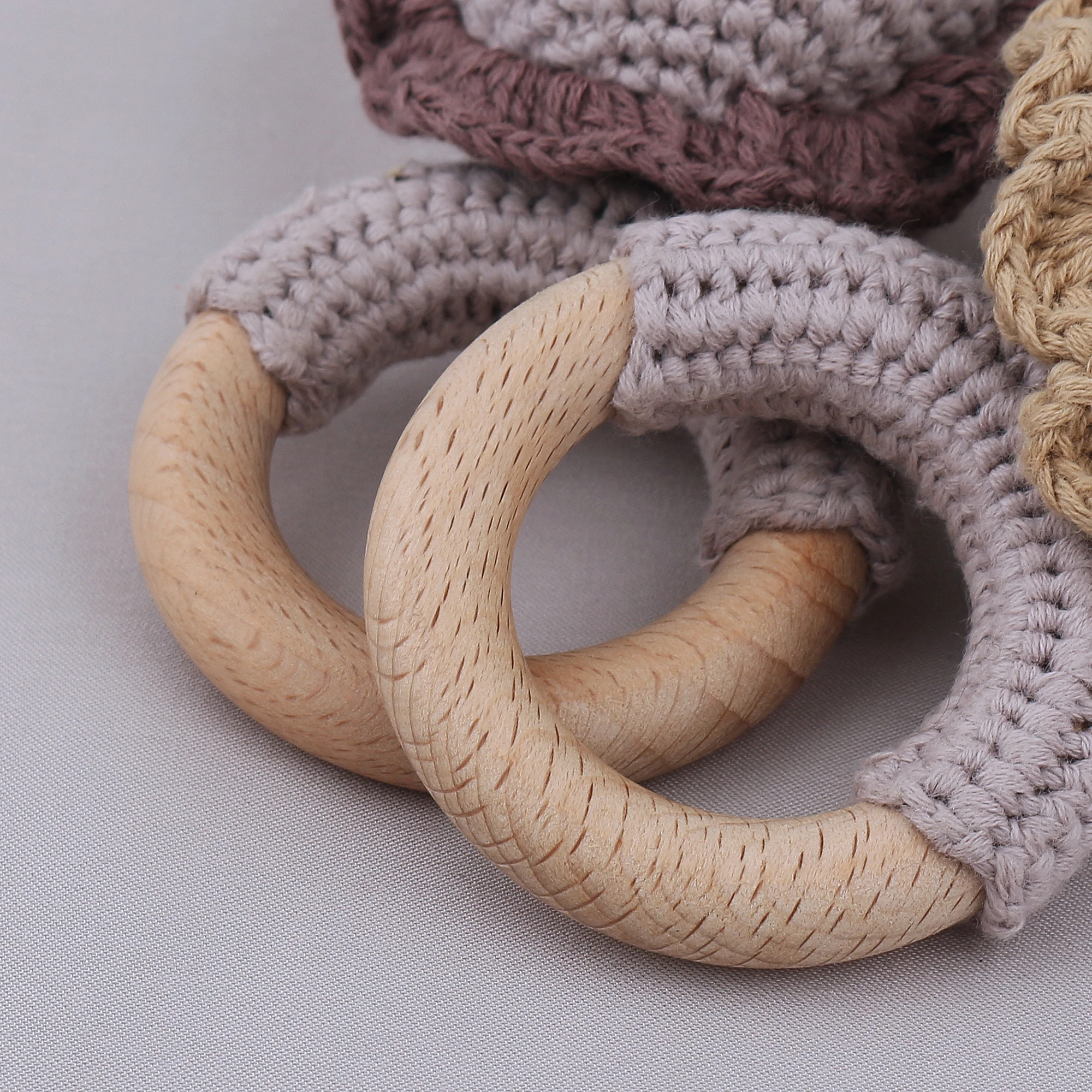 Newborn Gift Bear Shape Baby Teethers Cotton Crochet Rattle Baby Wooden Teethers