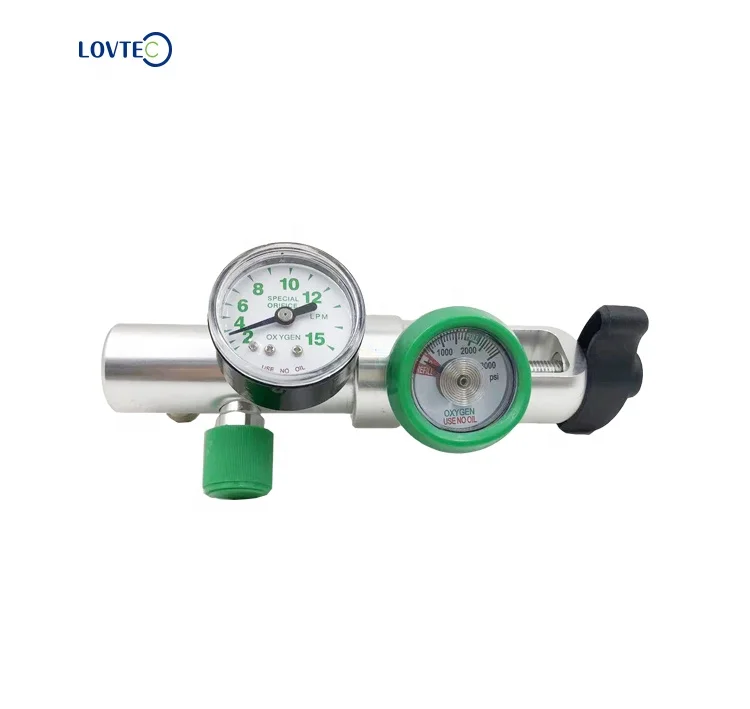 Lovtec two gauges Medical Grade CGA870 Oxygen regulator For medical Oxygen Cylinder plastic knorb