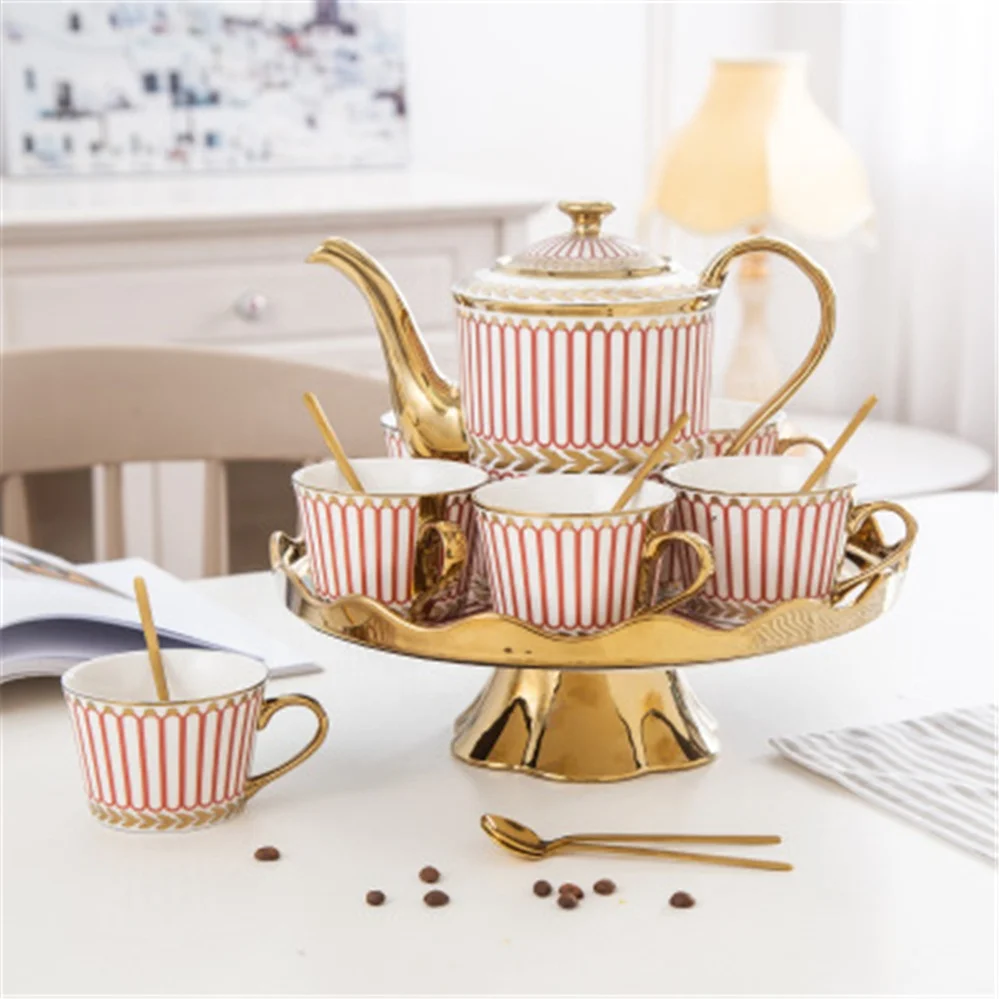 European Rotary Tea Set Ceramic English Afternoon Tea Coffee Cup Household Teapot Complete Set of Luxury