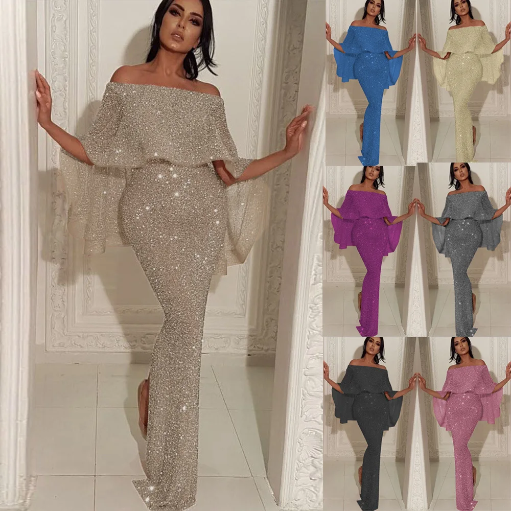 Newest Design Womens Dresses Temperament Long Skirt Sexy Evening Dress sequin evening dresses